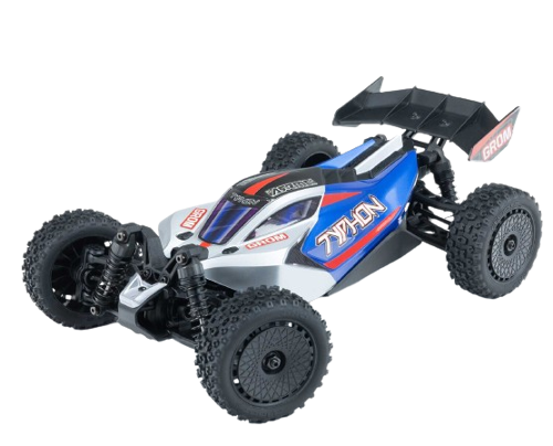 Arrma - 1/18 TYPHON GROM MEGA 380 Brushed 4X4 Buggy RTR, Blue/Silver (with battery & charger)