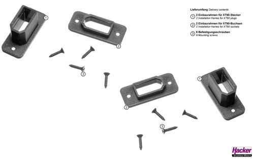 Installation frame for XT90 plugs and sockets