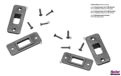 Installation frame for XT60 plugs and sockets