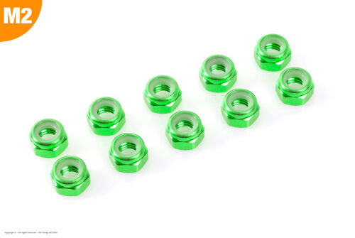 Revtec - Aluminium Nylstop Nut - M2 - Green - 10 pcs