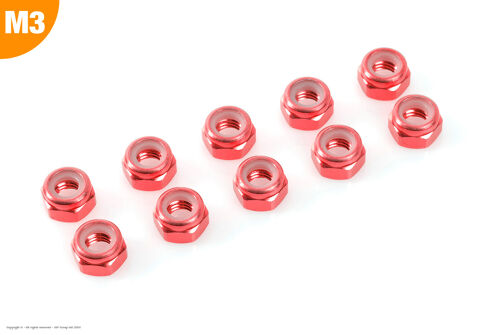 Revtec - Aluminium Nylstop Nut - M3 - Red - 10 pcs