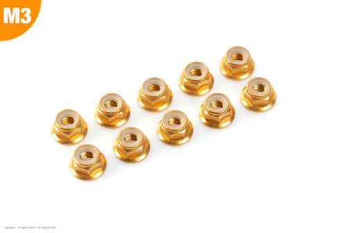 Revtec - Aluminium Nylstop Nut - M3 - Flanged - Gold - 10 pcs