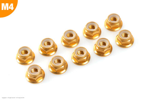 Revtec - Aluminium Nylstop Nut - M4 - Flanged - Gold - 10 pcs