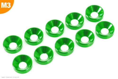 Revtec - Aluminium Washer - for M3 Flat Head Screws - OD=8mm - Green - 10 pcs