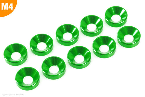 Revtec - Aluminium Washer - for M4 Flat Head Screws - OD=10mm - Green - 10 pcs