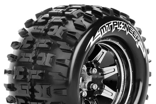 Louise RC - MT-PIONEER - 1-10 Monster Truck Tire Set - Mounted - Sport - Black Chrome 2.8 Wheels - Hex 14mm - L-T3202SBCM - 2pcs