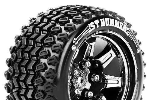 Louise RC - ST-HUMMER - 1-10 Stadium Truck Tire Set - Mounted - Sport - Black Chrome 2.8 Wheels - Hex 14mm - L-T3209SBCM