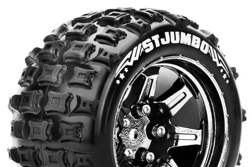 Louise RC - ST-JUMBO - 1-10 Stadium Truck Tire Set - Mounted - Sport - Black Chrome 2.8 Wheels - Hex 14mm - L-T3210SBCM