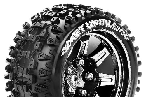 Louise RC - ST-UPHILL - 1-10 Stadium Truck Tire Set - Mounted - Sport - Black Chrome 2.8 Wheels - Hex 14mm - L-T3211SBCM