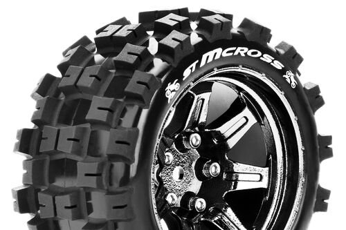 Louise RC - ST-MCROSS - 1-10 Stadium Truck Tire Set - Mounted - Sport - Black Chrome 2.8 Wheels - Hex 14mm - L-T3272SBCM