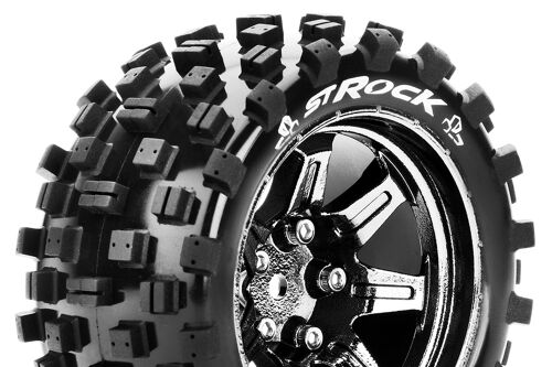 Louise RC - ST-ROCK - 1-10 Stadium Truck Tire Set - Mounted - Sport - Black Chrome 2.8 Wheels - Hex 14mm - L-T3273SBCM