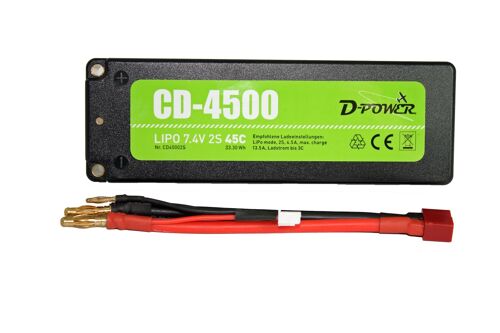 D-Power CD-4500/2S Lipo 7.4V 2S 45C with T Connector