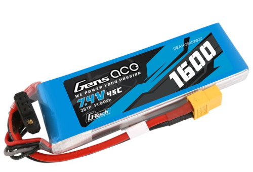 Gens Ace G-Tech 1600mAh 2S1P 7,4V 45C Lipo Battery