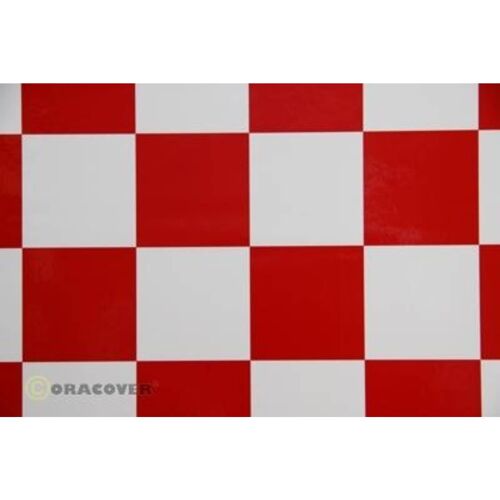Oracover - Fun 5 (52mm Square) White - Red ( Length : Roll 2m , Width : 60cm )