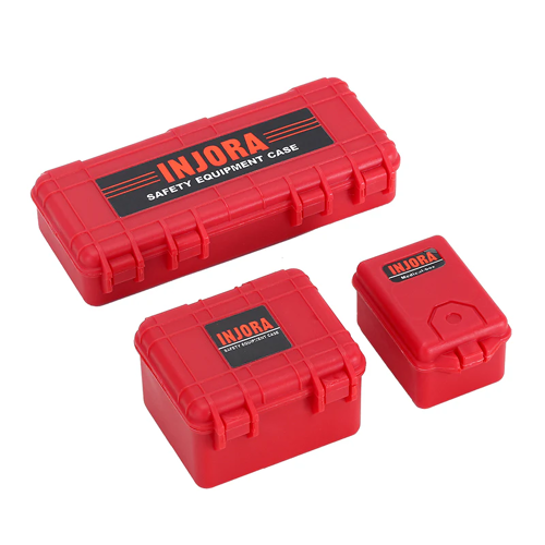 INJORA 3pcs Boîtes de Rangement en Plastique Décoratives (Rouge), Accessoires à l’Échelle 1/10 pour Crawler RC