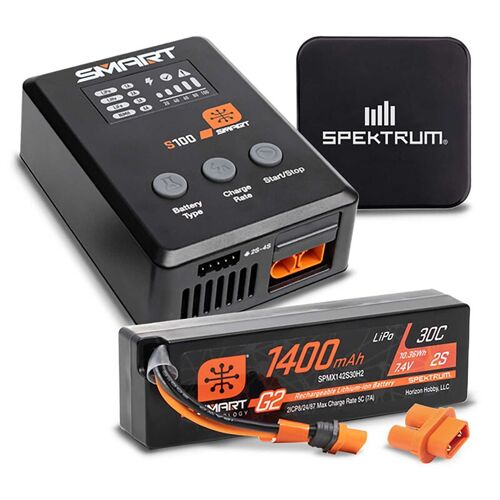 Spektrum - Smart Powerstage Surface Bundle: 1400mAh 2S 30C LiPo Battery (IC2)/S100 Charger