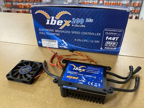 AS NEW - Ibex 200HV 4-15S Lipo Full Telemetry ESC + Cooling Fan
