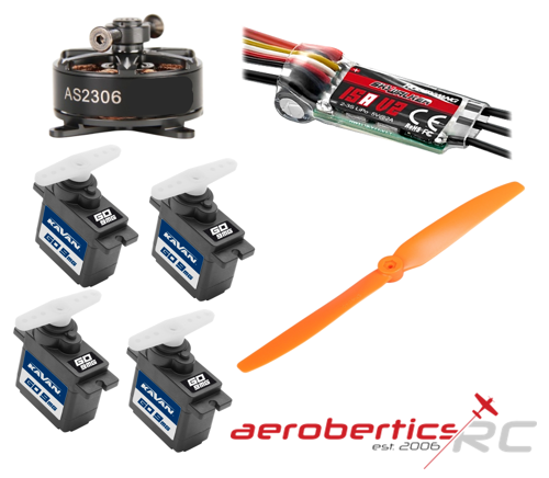 Aerobertics Indoor Combo AS2306-2300KV + HW15A + Kavan Servos + GWS 8x4