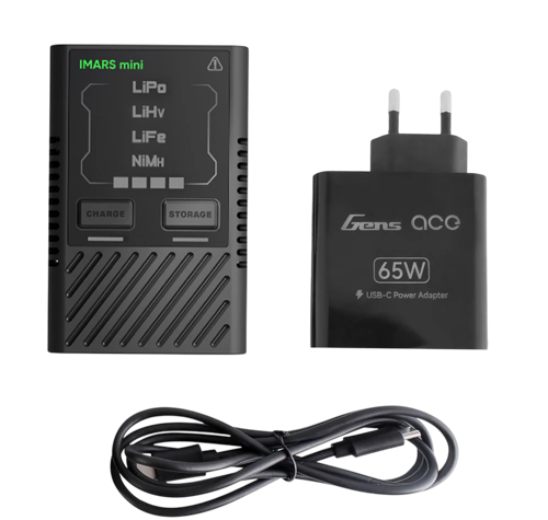Gensace - iMars Mini Ladegerät USB-C G-tech 2-4S LiPo DC 60W (mit Netzteiladapter & Adapterkabel-EU)