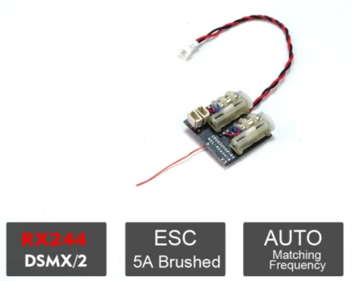 Dancing Wings Hobby - RX244 Mini-Empfänger DSMX/2 4 Kanäle mit integriertem 5A/1S Brushless-ESC & 2 linearen Servos