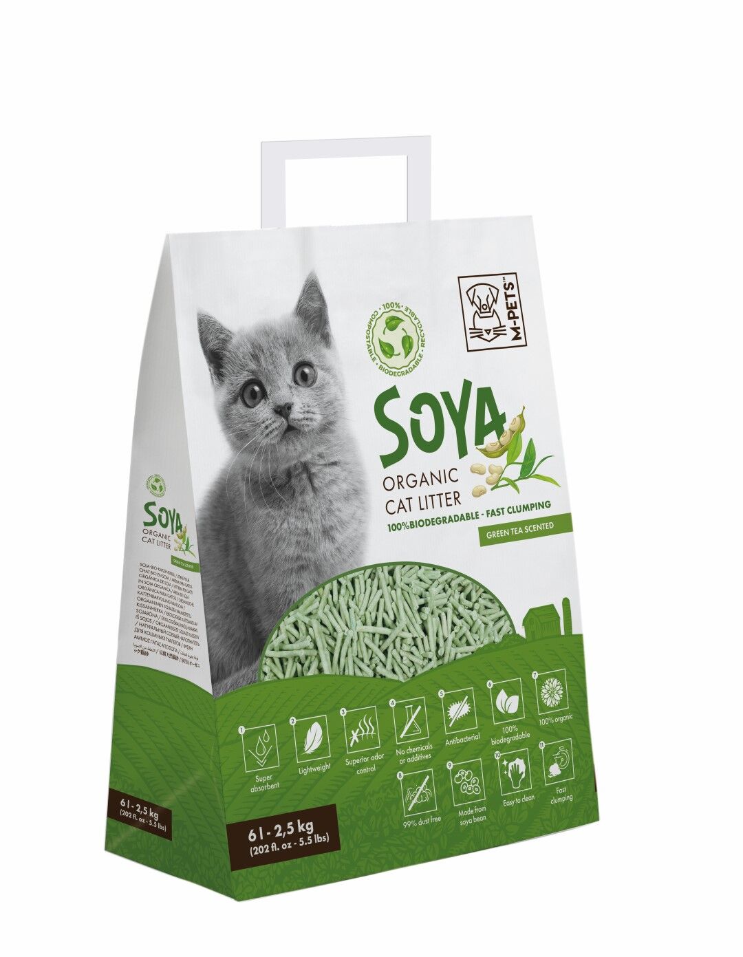 M-PETS soya organic cat litter gr.tea scent.2,5kg 6l