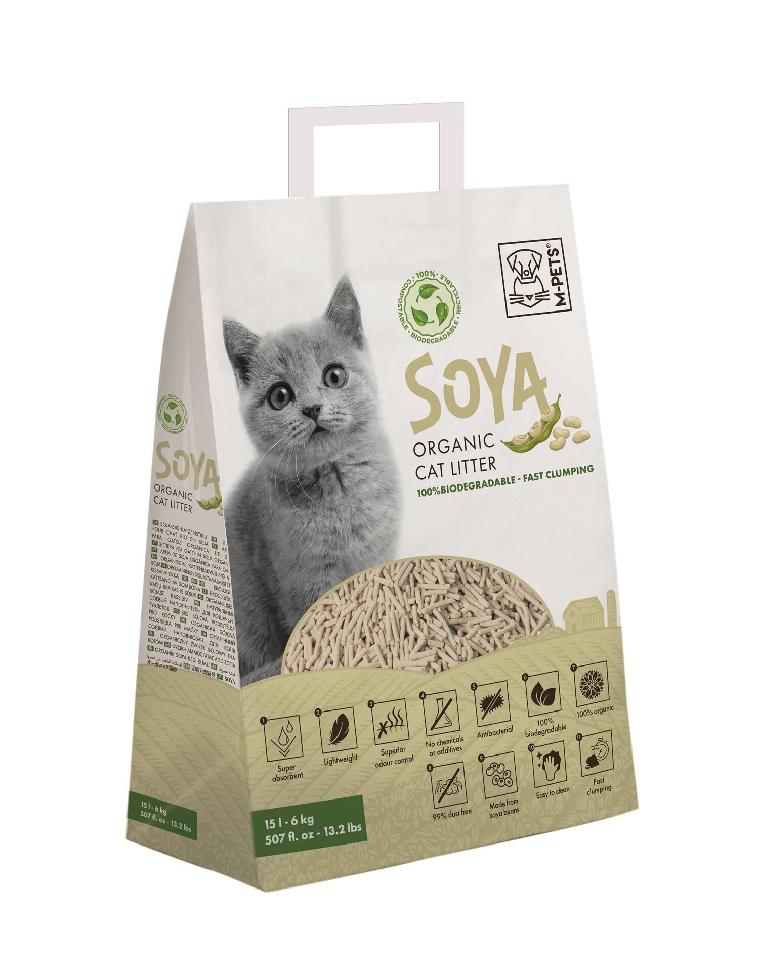 M-PETS SOYA Cat Litter WHITE 6kg 15L 
