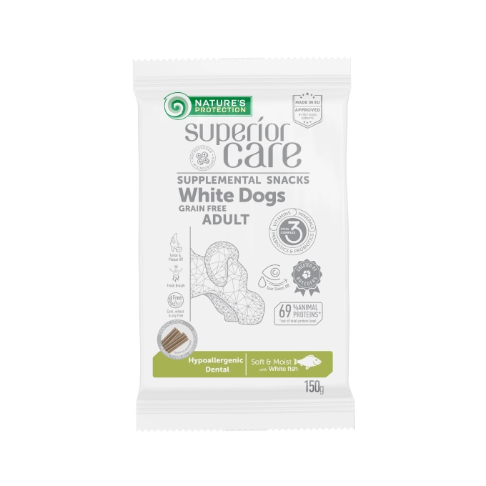 NP Superior Care - Functional Treat Hypoallergenic Dental - White Dog - Adult - Grain Free with White Fish - 150g