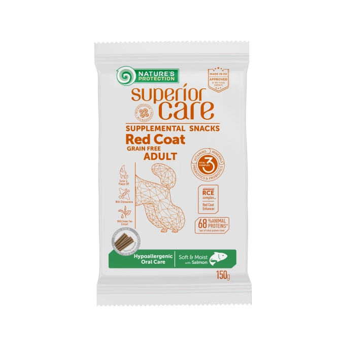 NP Superior Care - Functional Treat Hypoallergenic Oral Care - Red Coat Dog - Adult - Grain Free with Salmon - 150g