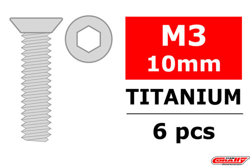 Team Corally - Titanium Screws M3 x 10mm - Hex Flat Head - 6 pcs