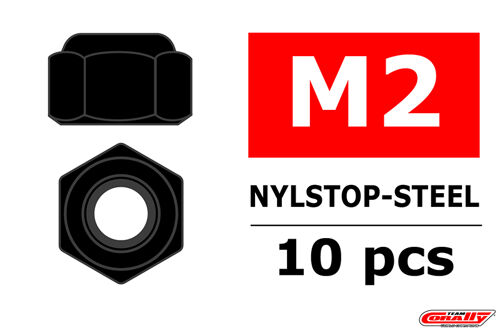 Team Corally - Steel Nylstop Nut M2 - Black Coated - 10 pcs