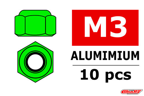 Team Corally - Aluminium Nylstop Nut - M3 - Green - 10 pcs