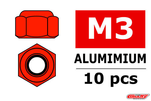 Team Corally - Aluminium Nylstop Nut - M3 - Red - 10 pcs