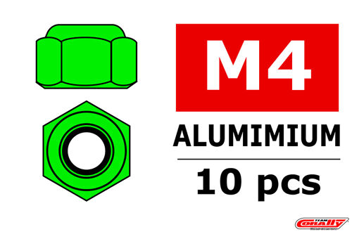 Team Corally - Aluminium Nylstop Nut - M4 - Green - 10 pcs