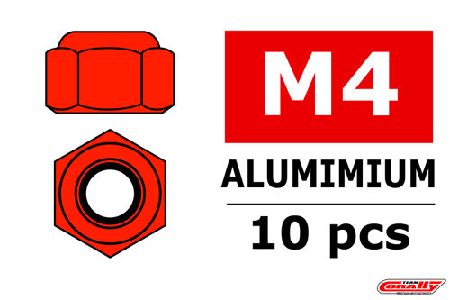 Team Corally - Aluminium Nylstop Nut - M4 - Red - 10 pcs