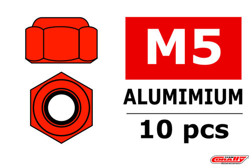 Team Corally - Aluminium Nylstop Nut - M5 - Red - 10 pcs