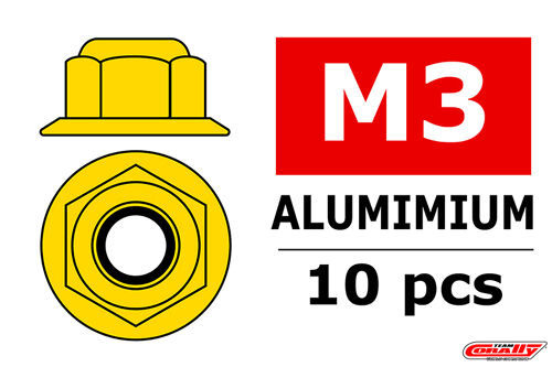 Team Corally - Aluminium Nylstop Nut - M3 - Flanged - Gold - 10 pcs