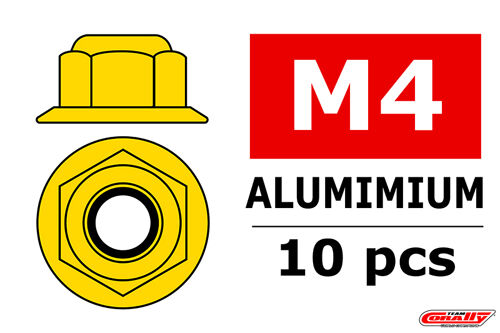 Team Corally - Aluminium Nylstop Nut - M4 - Flanged - Gold - 10 pcs