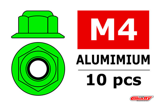 Team Corally - Aluminium Nylstop Nut - M4 - Flanged - Green - 10 pcs
