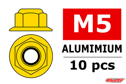 Team Corally - Aluminium Nylstop Nut - M5 - Flanged - Gold - 10 pcs