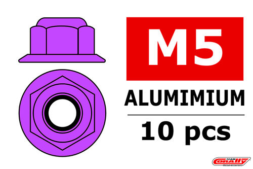 Team Corally - Aluminium Nylstop Nut - M5 - Flanged - Purple - 10 pcs