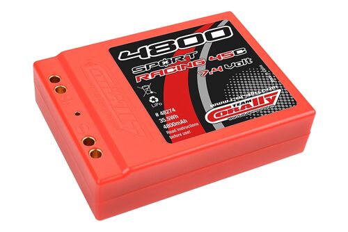 Team Corally - Sport Racing 45C - 4800 mAh - 7,4V 2S - Competition Li-Po Battery Pack - Stick SQUARE Hardcase - Dual Gold Connector 4mm