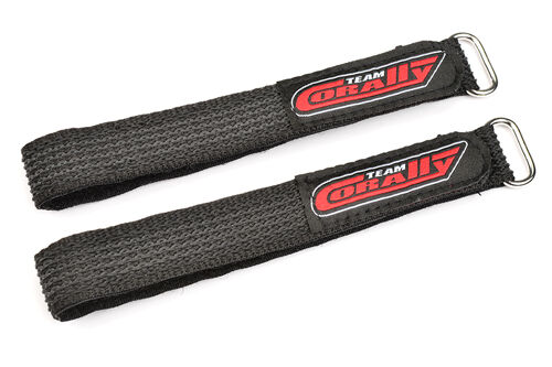 Team Corally - Pro Battery Straps - 300x20mm - Metal Buckle - Silicone Anti-Slip Strings - Black - 2 pcs