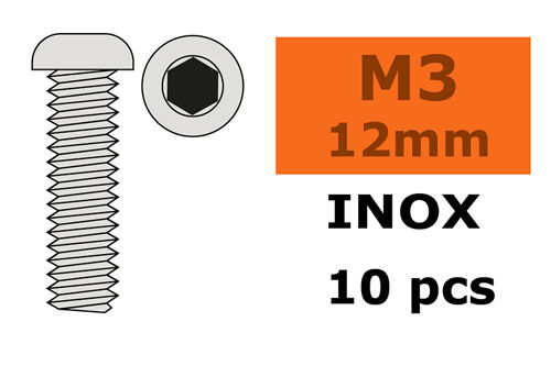Revtec - Hex Button Head Screw - M3X12 - Inox - 10 pcs