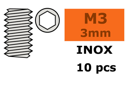 Revtec - Hex Set screw, M3X3 - Inox - 10 pcs