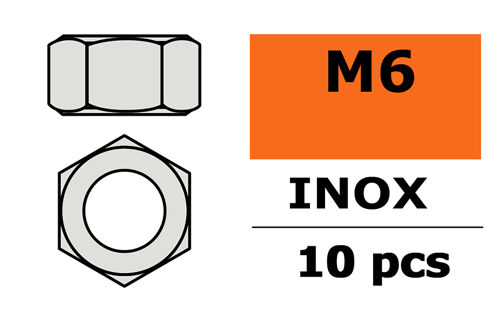 Revtec - Hexagon Nut - M6 - Inox - 10 pcs