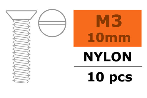 Revtec - Flat Head Screw - M3X10 - Nylon - 5 pcs