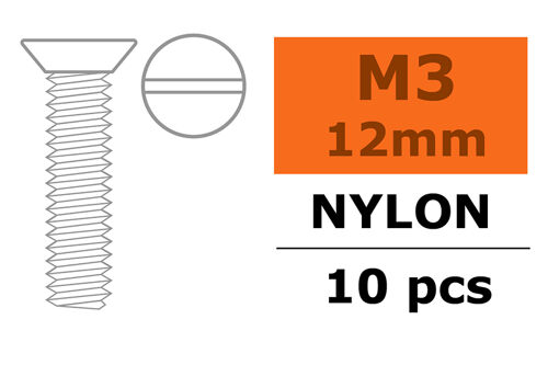 Revtec - Flat Head Screw - M3X12 - Nylon - 5 pcs