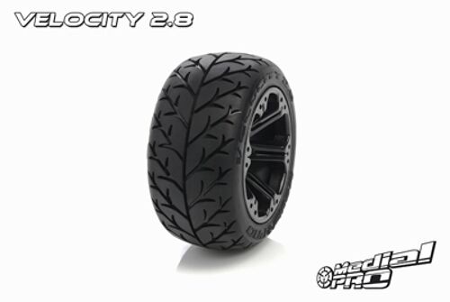 Medial Pro - Sport Tires glued on Rims - Velocity 2.8 - Black Rims - Front Jato, Nitro Sport, Nitro Rustler