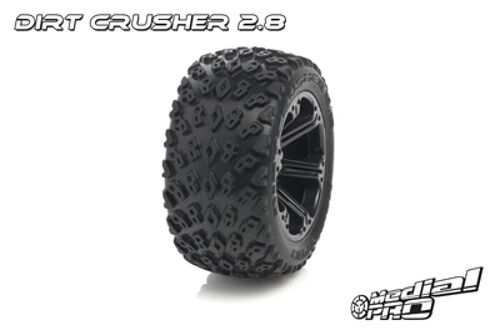 Medial Pro - Sport Tires glued on Rims - Dirt Crusher 2.8 - Black Rims - Front Jato, Nitro Sport, Nitro Rustler