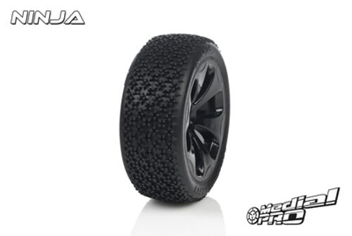 Medial Pro - Racing Tires glued on Rims - Ninja - M4 Super Soft - Black Rims - Front SLASH 2WD